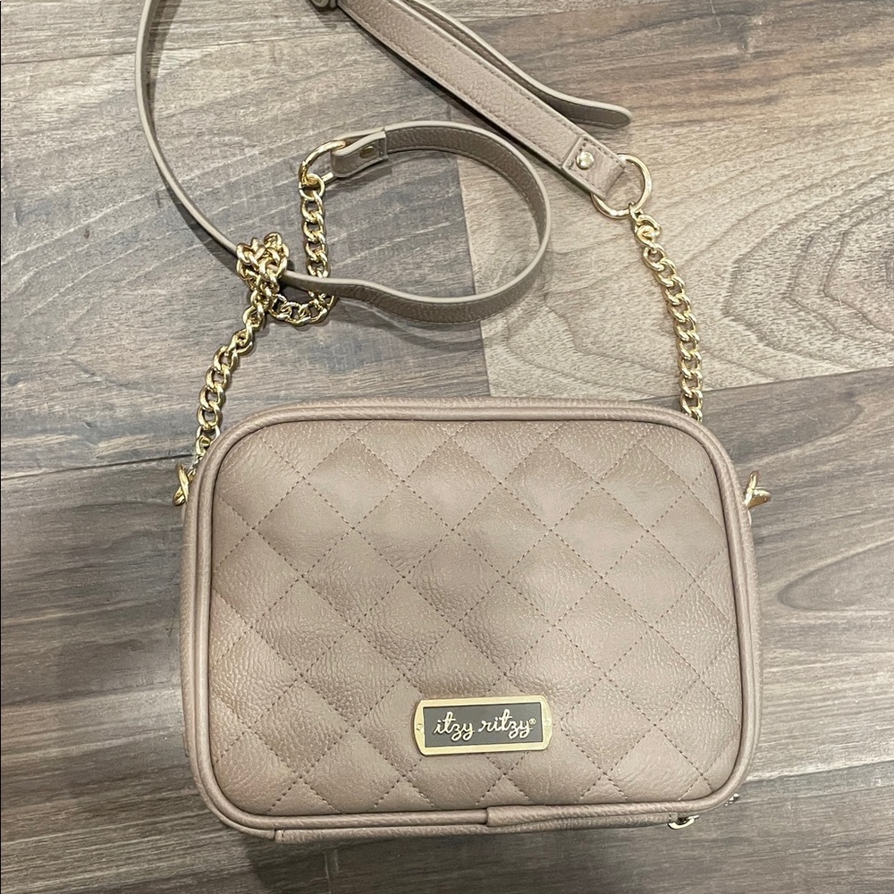 Itzy Ritzy Taupe Quilted Crossbody Mini Diaper Bag